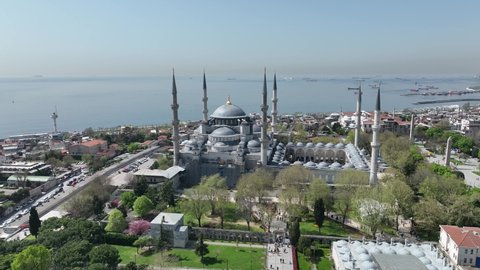 Renovated Blue Mosque and Hagia Sophia Drone Video, April 2022 Fatih, Istanbul Turkey
