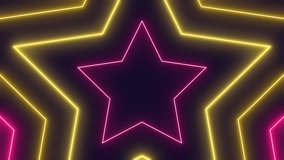 Abstract background with neon stars animation. Glamour video template for fashion event. Seamless loop.