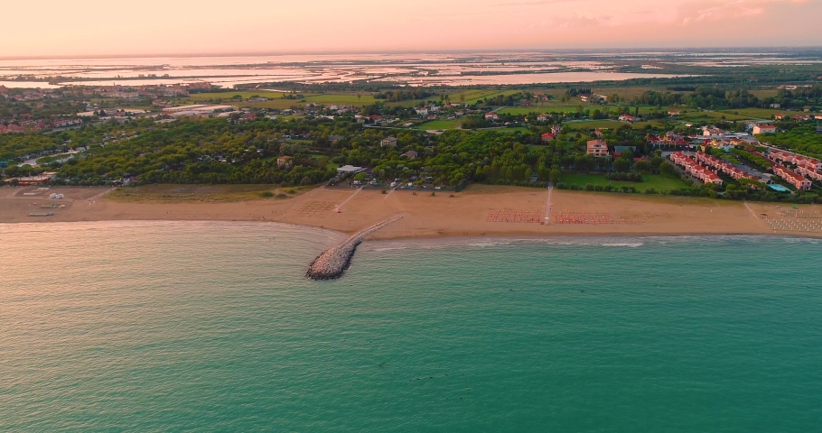 Aerial Landscape of Beach of Adriatic Sea at Sunset | Shutterstock HD Video #1089686535