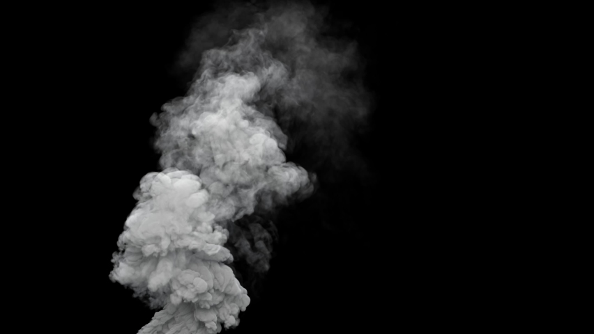 White massive smoke steam column on black bg, isolated - loop video Royalty-Free Stock Footage #1089687099