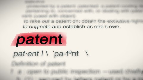 Sukabumi, Indonesia, April 25 2022: The Word Patent Red Highlighted in a Dictionary Animation