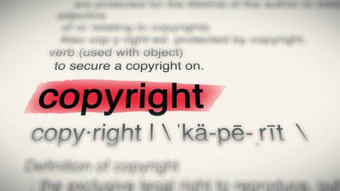 Sukabumi, Indonesia, April 25 2022: The Word Copyright Red Highlighted in a Dictionary Animation