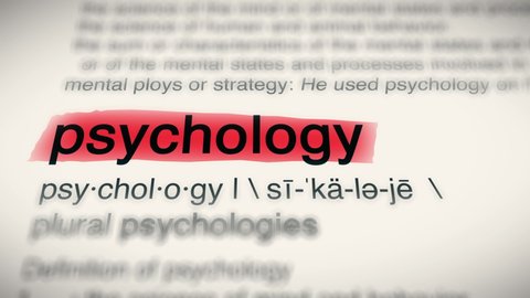 Sukabumi, Indonesia, April 25 2022: The Word Psychology Red Highlighted in a Dictionary Animation