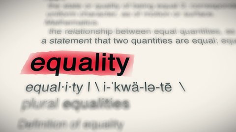 Sukabumi, Indonesia, April 25 2022: The Word Equality Red Highlighted in a Dictionary Animation