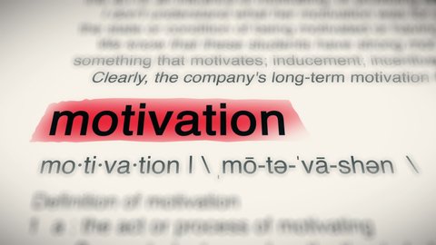 Sukabumi, Indonesia, April 25 2022: The Word Motivation Red Highlighted in a Dictionary Animation