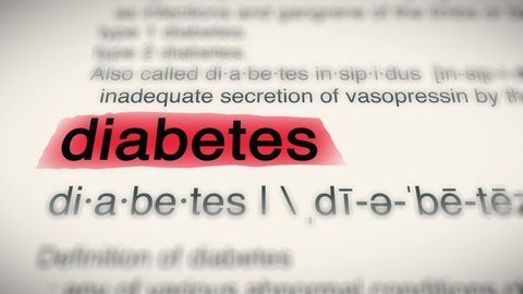 Sukabumi, Indonesia, April 25 2022: The Word Diabetes Red Highlighted in a Dictionary Animation