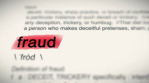 Sukabumi, Indonesia, April 25 2022: The Word Fraud Red Highlighted in a Dictionary Animation