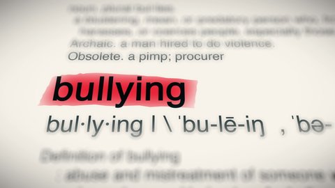 Sukabumi, Indonesia, April 25 2022: The Word Bullying Red Highlighted in a Dictionary Animation