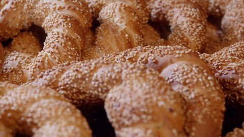 Close-up of Simit circular bread with sesame seeds, It is widely known as Turkish bagel
