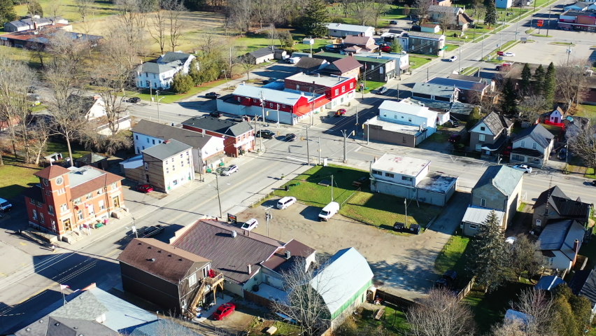 Aerial view of Burford, Ontario, Canada 4K