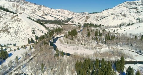 Pine, Idaho on a sunny winter day drone 4k footage