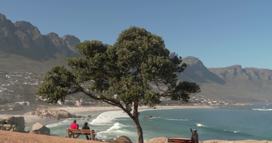 Establishing shot of Capetown, South Africa along the coastal area