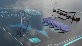 Solar panel, wind turbine and nuclear power green energy concept animation. Renewable energy data charts animation with 3D objects. 3D rendering animation. - Powered by Shutterstock - Get 15% off with code: PIKWIZARD15