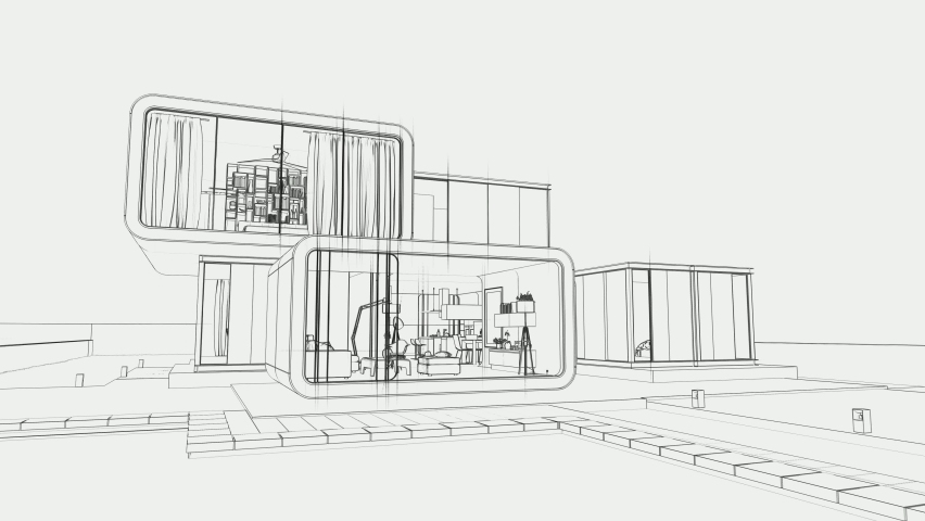3D animation of a modern house mock up in draft stage  Royalty-Free Stock Footage #1089707527