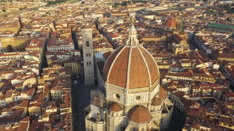 Aerial view of Santa Maria del Fiore, a cathedral in Florence downtown, Tuscany, Italy.