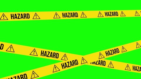 HAZARD Sign Barricade 4K Animation, Green Background for Chroma Key Use