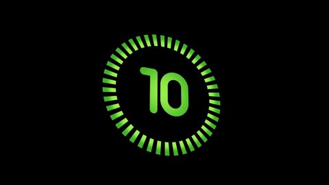 Old Style Video Countdown Counter from 10 to 1 Green Digits and Counter on Black Background with Camera Motion