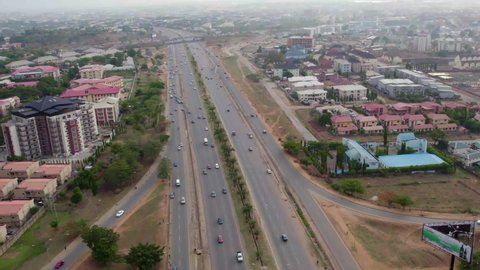 21st, April 2022, Fct Abuja Nigeria: Drone Aerial view of the vehicular intersection, traffic  and congestion with cars in Africa road