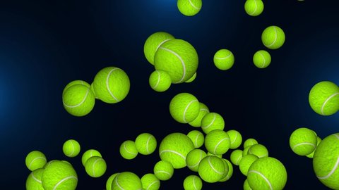 4K Animation of falling tennis balls Loop Background. green screen. Rental sports equipment tennis. Presenting professional sports accessories. sport game. activities, sports and lifestyle concept