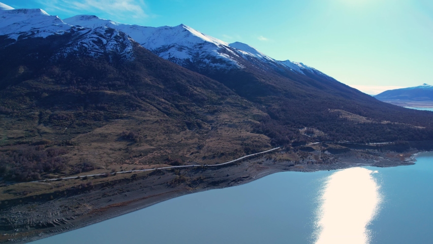 Scenic lake at Patagonia Argentina scenery. Stunning lake at national park of Patagonia Argentina. Travel destination.  Patagonia landscape at winter.