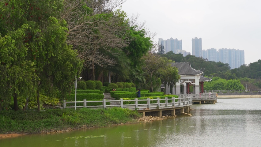 Landscape of leisure forest parks and ancient buildings and towers in China