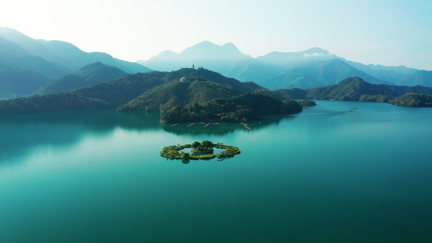 Aerial view Landscape of Sun Moon Lake and lalu isiland in Nantou, Taiwan. | Shutterstock HD Video #1089720497