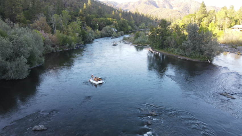 Views of the rogue river, Oregon with some rafting and mountains 