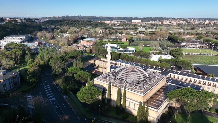 The Parioli Mosque in Rome.
Aerial view of the mosque in Rome.