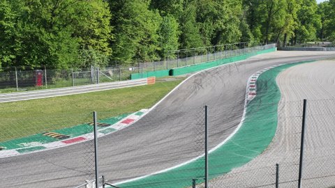 MONZA, ITALY - April 28, 2022: The Monza national racetrack, Ascari variants. Track located near the city of Monza, north of Milan, in Italy.
