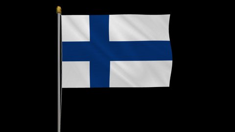 A loop video of an alpha channel with a transparent background, where the Finland flag ways in the wind.