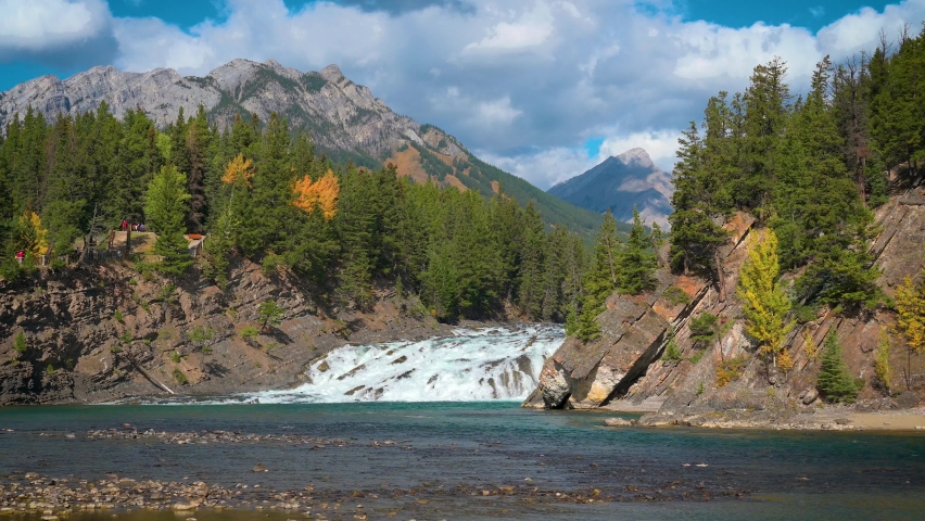 Bow Falls near the village of Banff in the Canadian Rockies, Alberta, Canada. 4K UHD video.