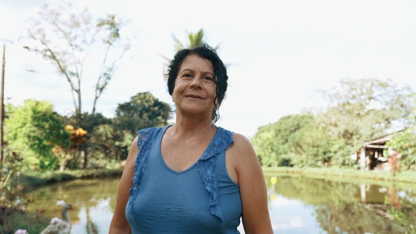Smiling latin Brazilian woman in the farm. Joy, positive and love. Royalty-Free Stock Footage #1089736049