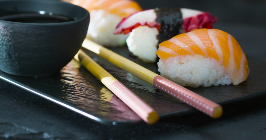 Sushi Platter with Traditional Japanese Food.