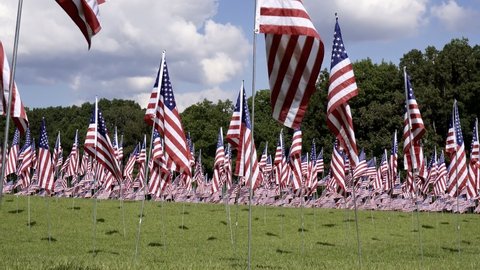 Kennesaw Mountain National Battlefield Park, Georgia - 2021: 9-11 Field of Flags in honor of September 11. One flag for each victim of the terrorism attacks. Civil War Atlanta Campaign battleground.