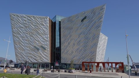 Modern Titanic building in the city of Belfast - BELFAST, UNITED KINGDOM - APRIL 24, 2022