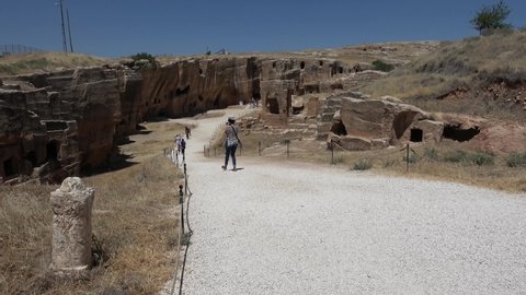 Dara, Mardin, Turkey - 16th of June 2021: 4K Way down to the ancient Dara town
