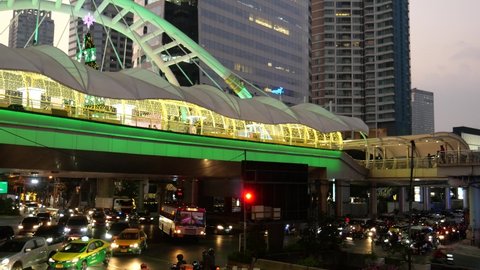 Bangkok, Thailand-December 24, 2021: Rush hour in the Asian capital city of Bangkok. 