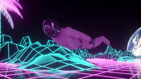 Astronaut surrounded by flashing neon lights. Music and nightclub concept. Retro 80s style synthwave background - Powered by Shutterstock - Get 15% off with code: PIKWIZARD15