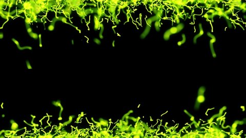 Neon Green Abstract Particles. Neon green strings motion , on black background, 10 seconds loop animation.