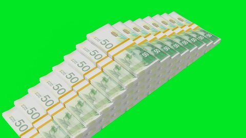 Many wads of money. 50 Israeli Shekel banknotes. Stacks of money. Financial and business concept. Chromakey.