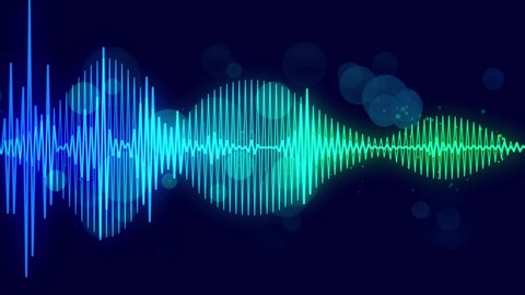 Blue Audio Waveform Interference on Dark background. Digital Sound waves form. Voice Recording with High Frequency Radio. 4k High Quality Video	
