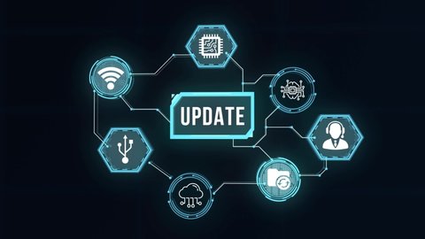 Internet, business, Technology and network concept. Update software computer program upgrade. Virtual button.