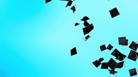 Animation of graduation caps and books falling on blue background. education and learning. development and learning. school, education and study. graduation ceremony. Students Celebration - Powered by Shutterstock - Get 15% off with code: PIKWIZARD15
