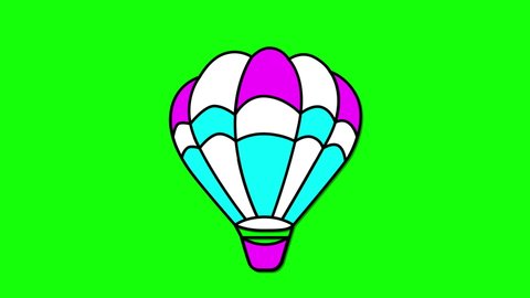 Air balloon, aerostat self drawing animation. Line art. Green screen background. Isolated 2d element.