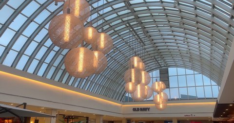 Toronto, Canada - April 29, 2022: Beautiful modern architecture in the Scarborough Town Centre which a famous shopping mall. 