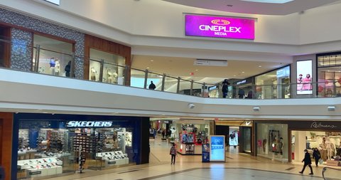 Toronto, Canada - April 29, 2022: Establishing shot inside of the Scarborough Town Center, a famous shopping mall in the city