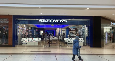 Toronto, Canada - April 29, 2022: Skechers store front inside of the Scarborough Town Center, a famous shopping mall in the city