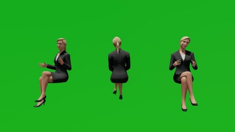 3d business woman green screen people chroma key background 3d render animation full hd 1080