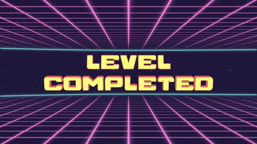 Level Completed Title Animated Retro Futuristic 80s 90s Style. Animation squares and retro background - Powered by Shutterstock - Get 15% off with code: PIKWIZARD15