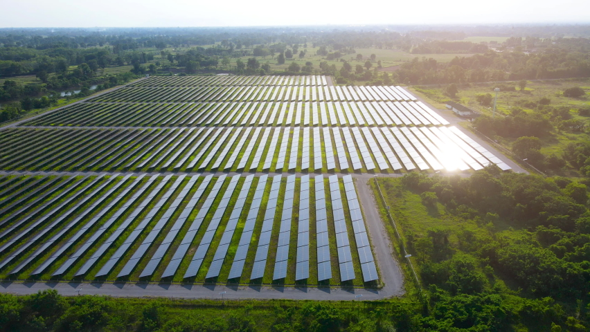 Eco Power Save Earth Solar power plant and 4K aerial view. Renewable energy. Green tech. | Shutterstock HD Video #1089766969